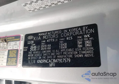 2021 Kia Sportage Ex z USA, uszkodzony, nr VIN KNDPNCAC8M7917579